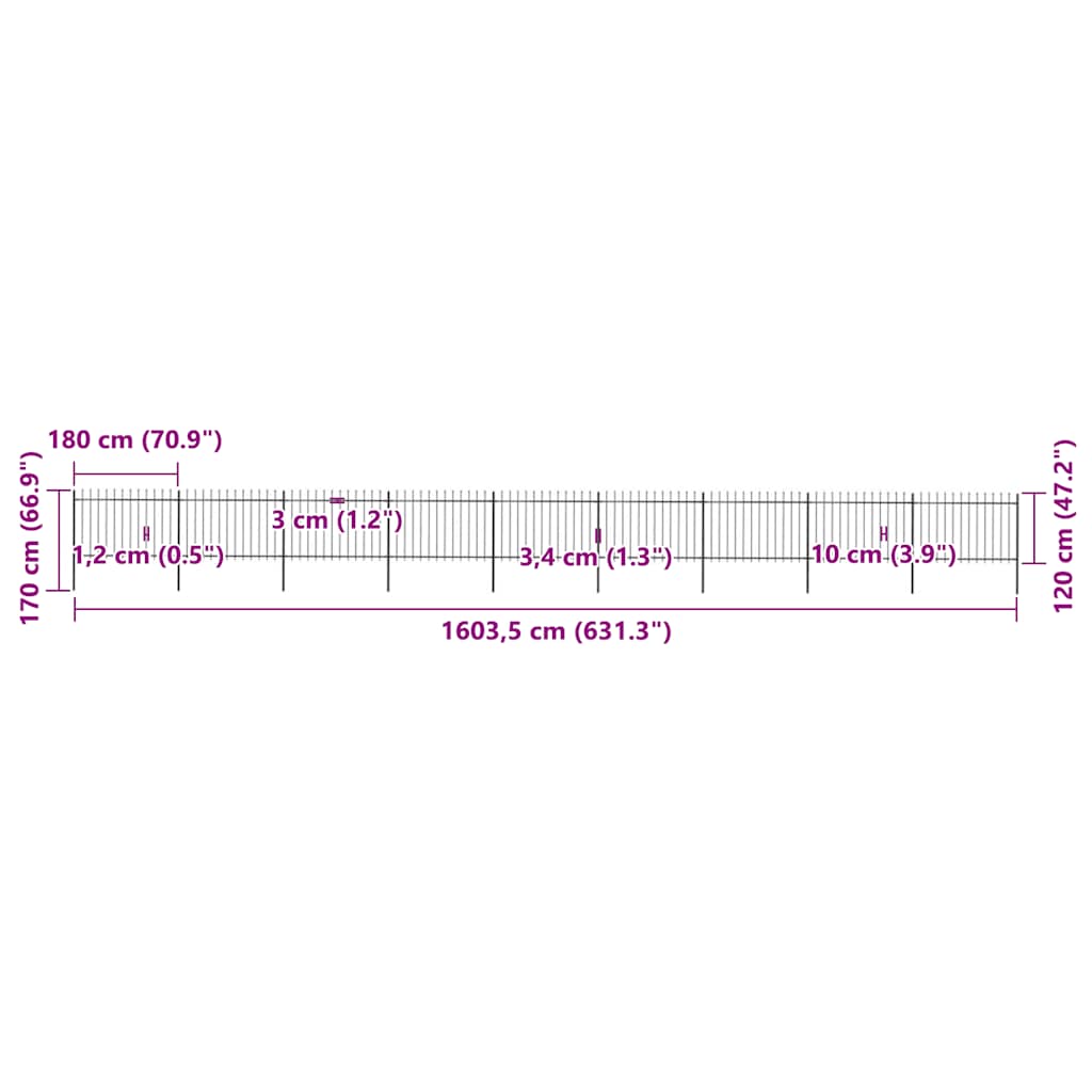 Vrtna ograda s vrhom koplja Čelik 1603,5x120 cm Crna