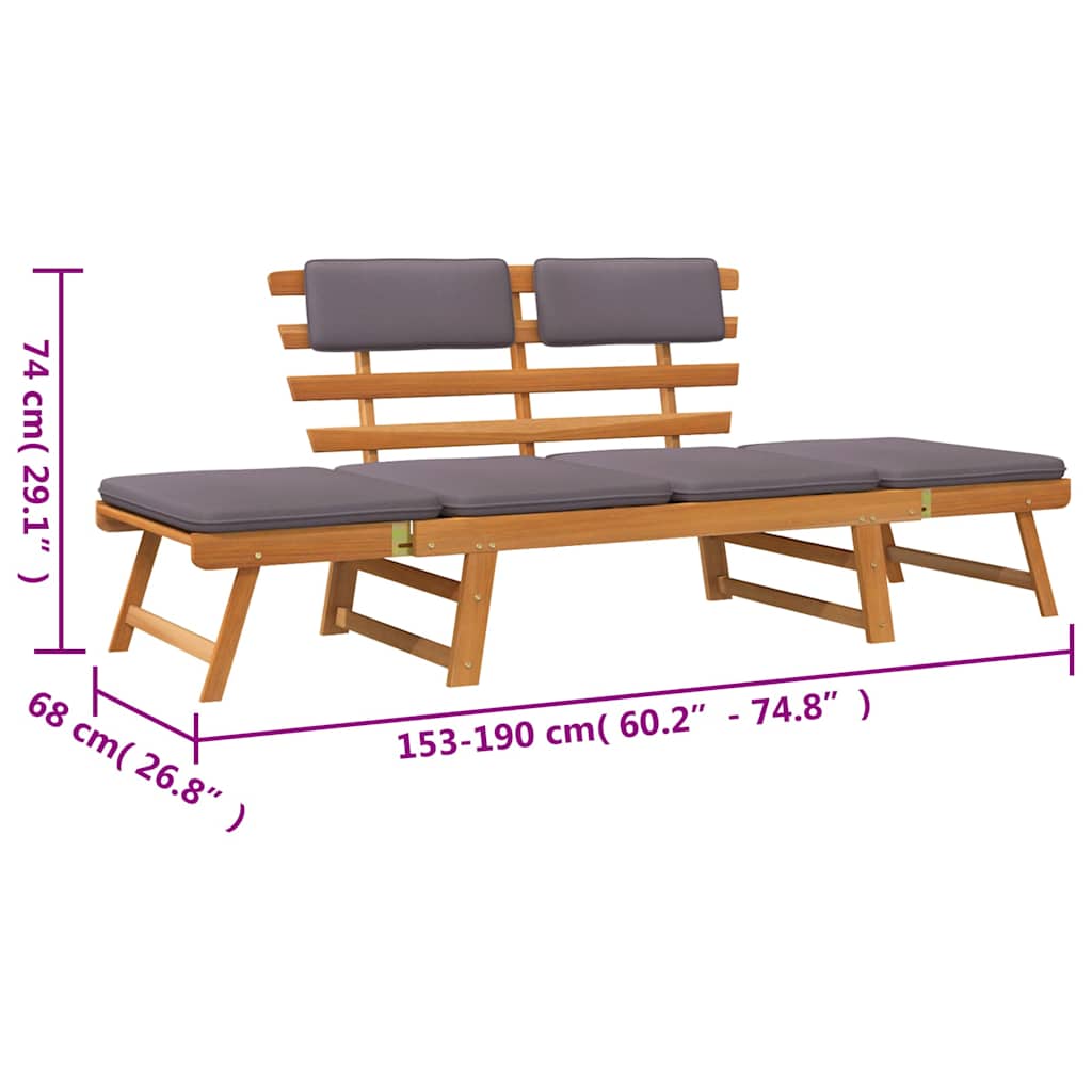 Vrtni ležaj s jastucima 2-u-1 190 cm masivno bagremovo drvo