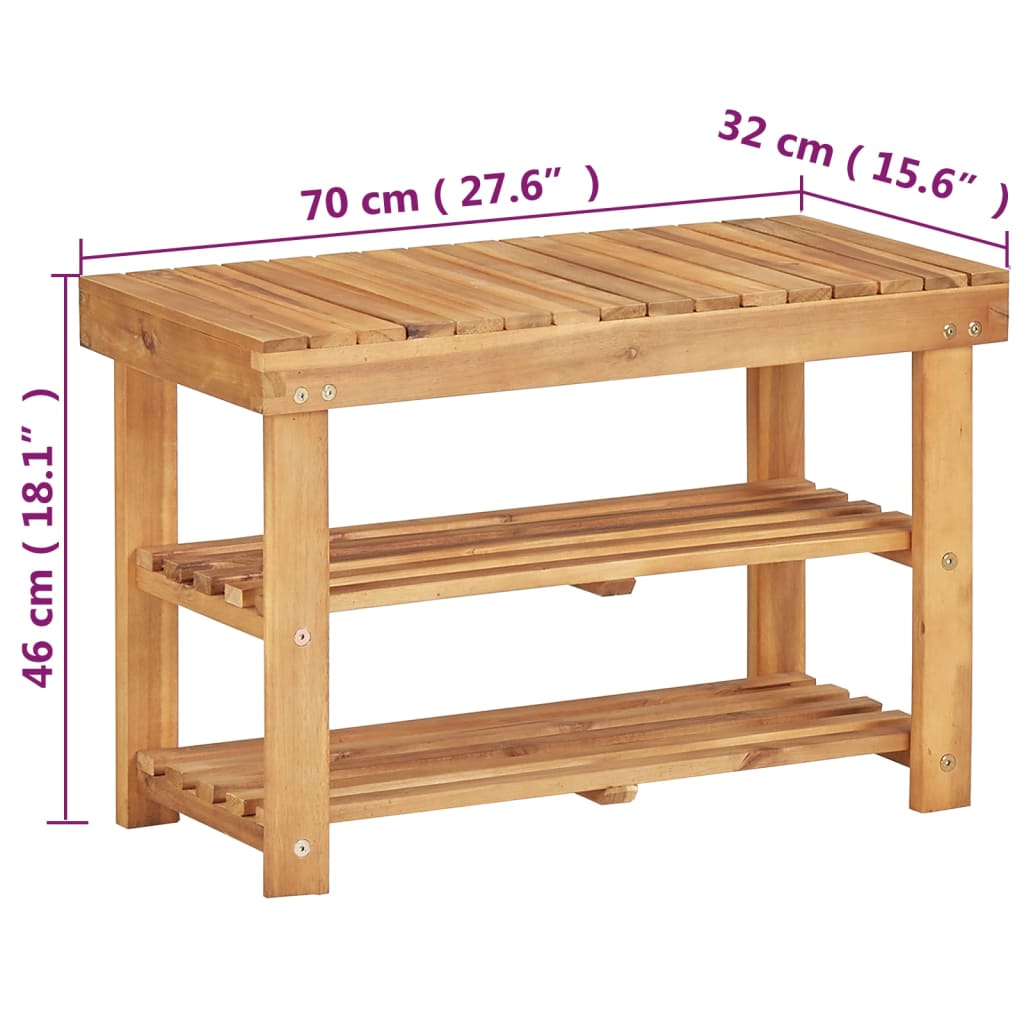 Stalak za cipele od masivnog bagremovog drva 70 x 32 x 46 cm