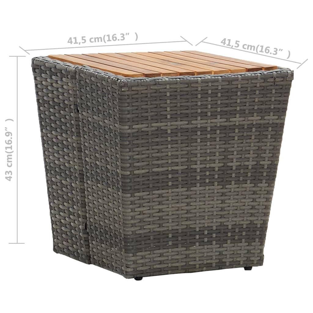 Stolić za čaj sivi 41,5x41,5x43 cm poliratan i bagremovo drvo