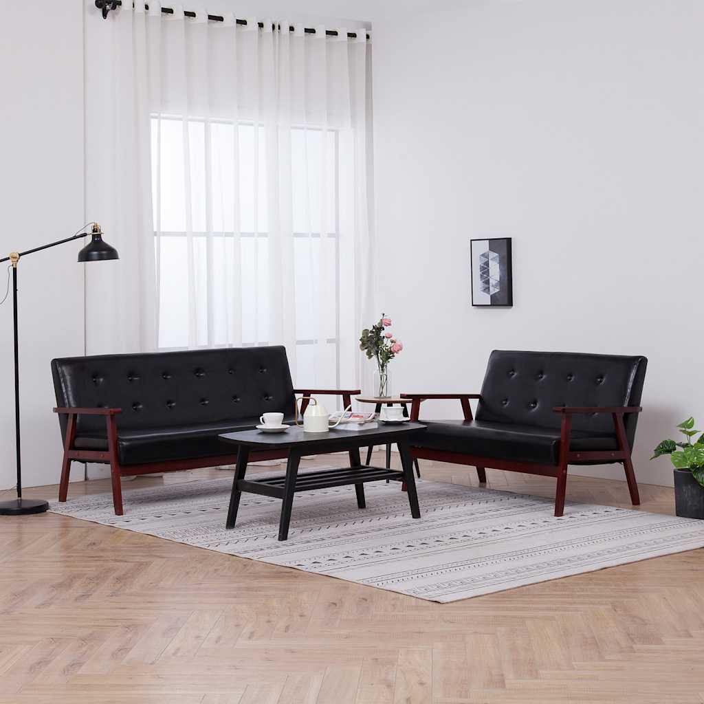 2-dijelni set sofa od umjetne kože crni