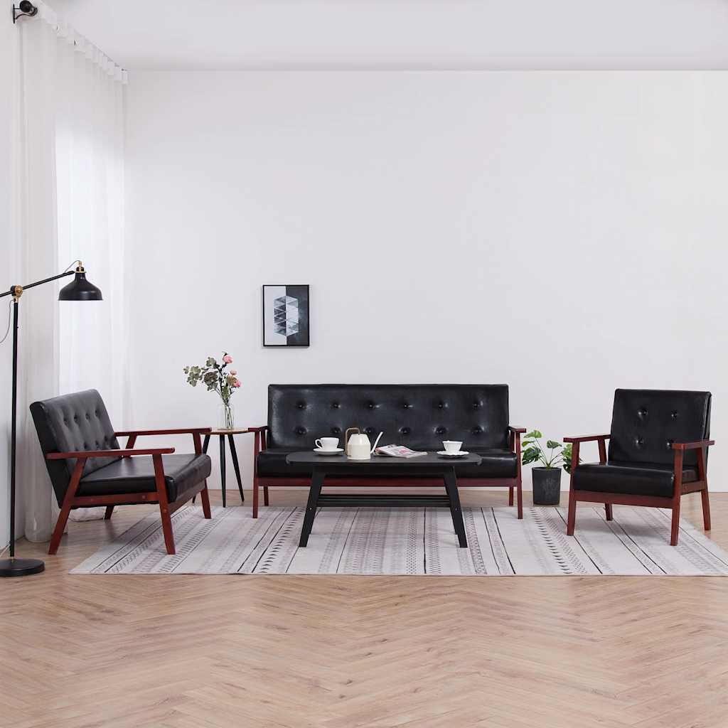 3-dijelni set sofa od umjetne kože crni