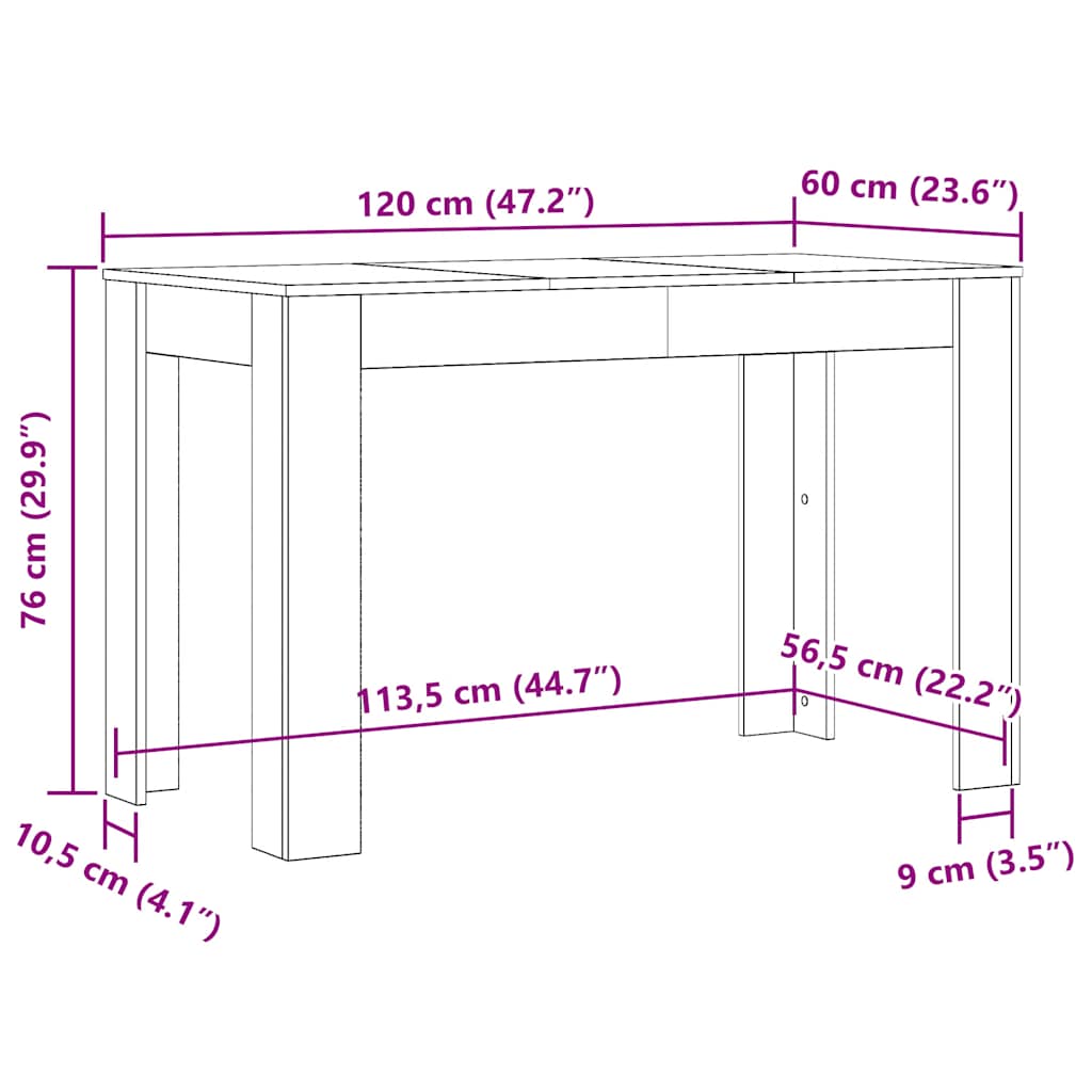 Blagovaonski stol boja betona 120x60x76 cm konstruirano drvo