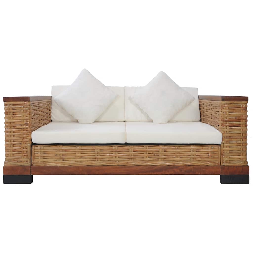 2-dijelni set sofa od prirodnog ratana s jastucima smeđi