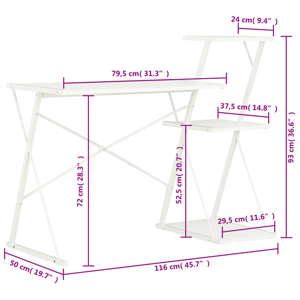 Radni stol s policom bijeli 116 x 50 x 93 cm