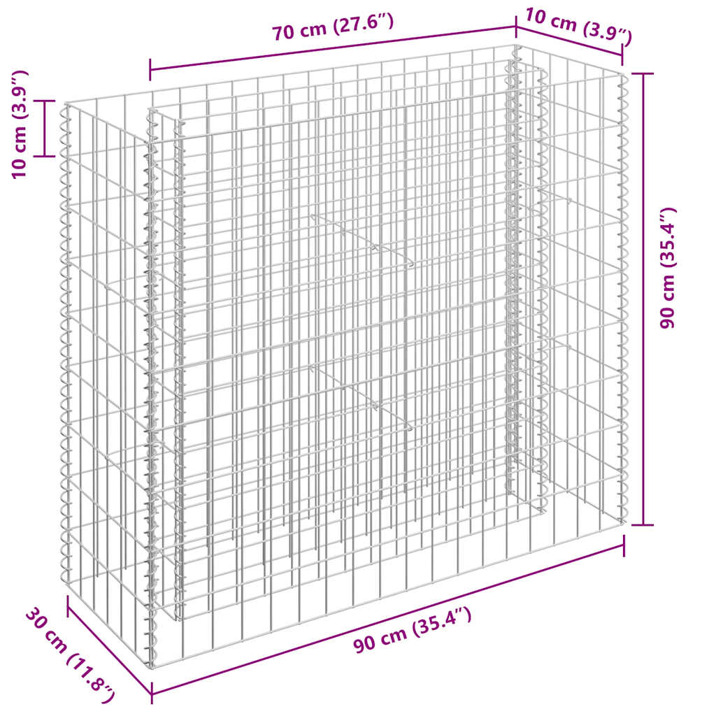 Gabionska sadilica od pocinčanog čelika 90 x 30 x 90 cm
