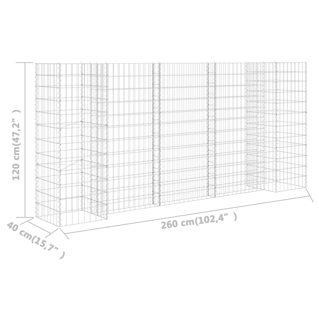 Gabionska sadilica u H-obliku od čelične žice 260 x 40 x 120 cm