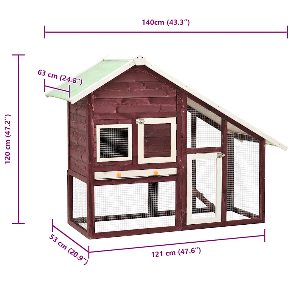 Kavez za zečeve boja kave i bijela 140 x 63 x 120 cm jelovina