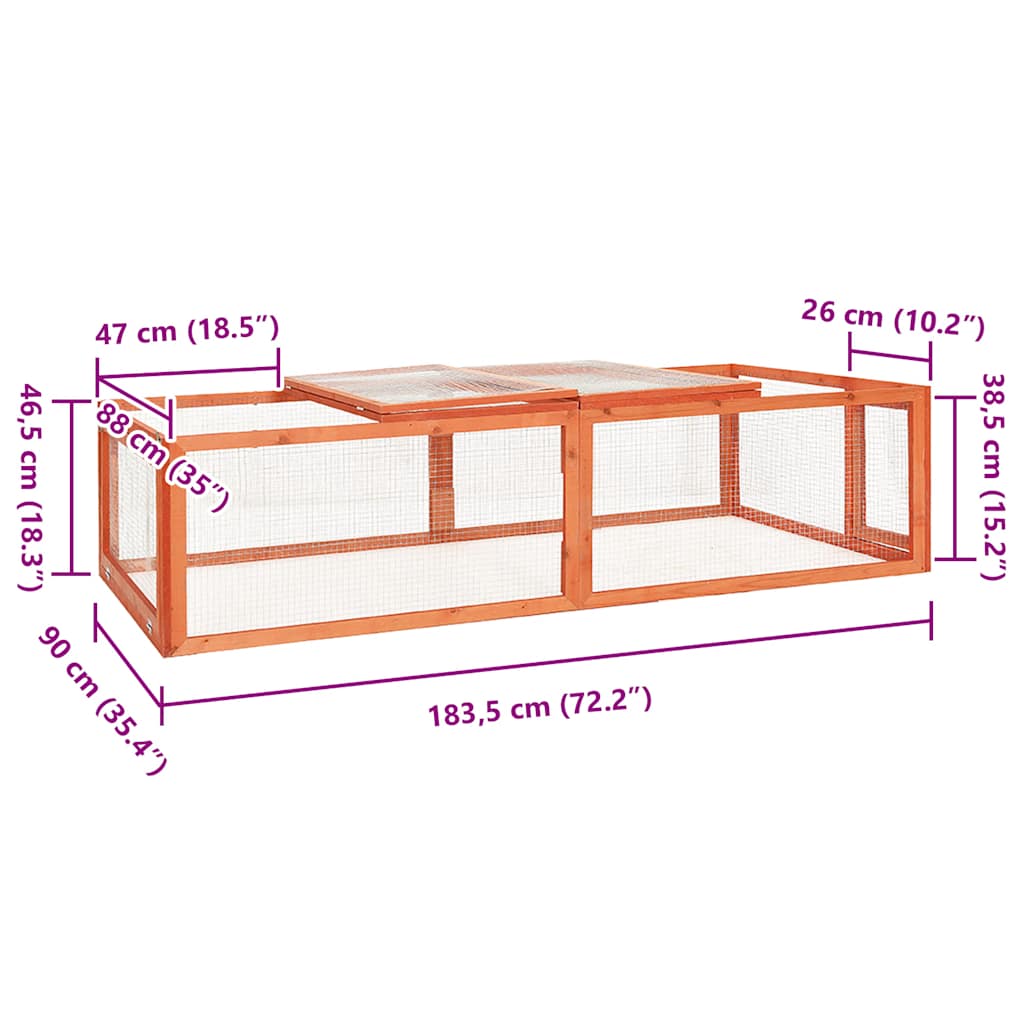 Kavez za zečeve 183 x 90 x 46,5 cm od masivne jelovine