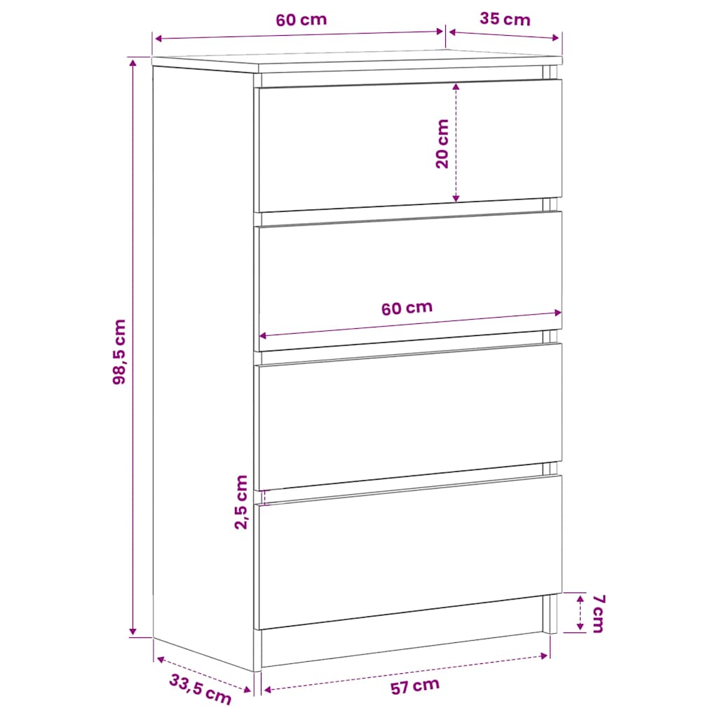 Komoda crna 60 x 35 x 98,5 cm od konstruiranog drva