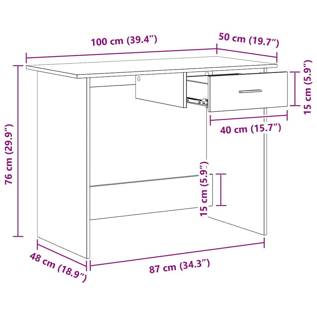 Radni stol crni 100 x 50 x 76 cm od konstruiranog drva Crna