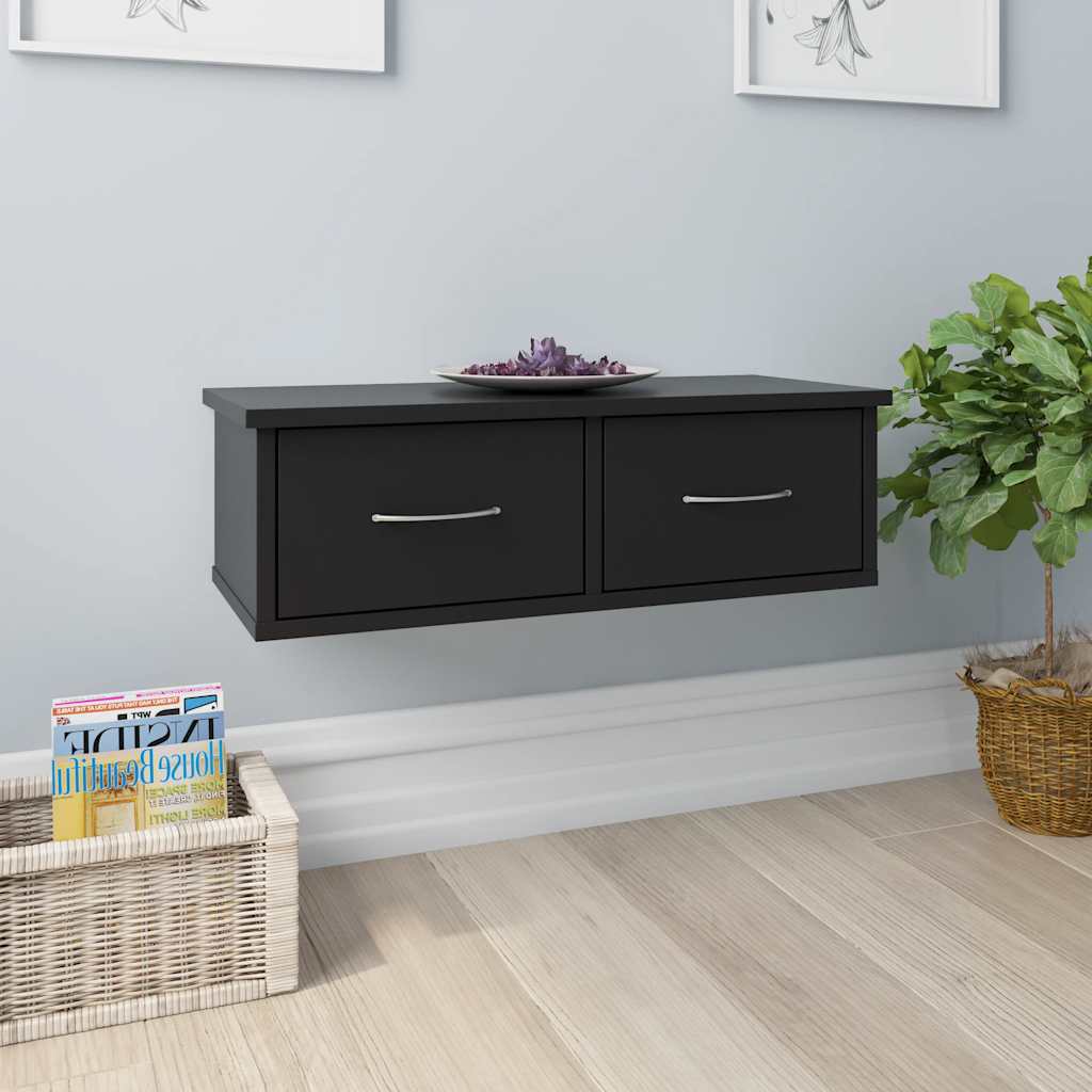 Zidna polica s ladicama crna 60x26x18,5 cm konstruirano drvo