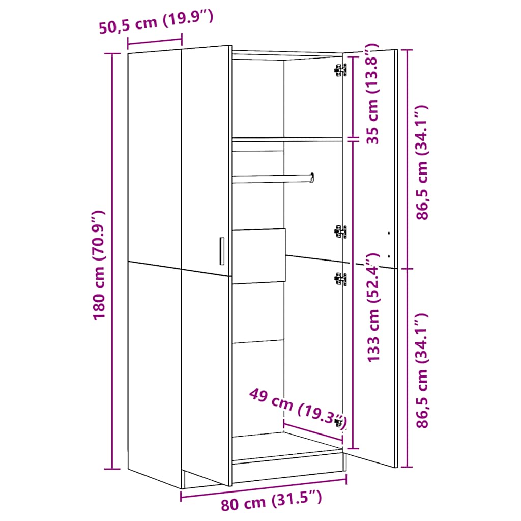 Ormar siva boja betona 80 x 52 x 180 cm od konstruiranog drva