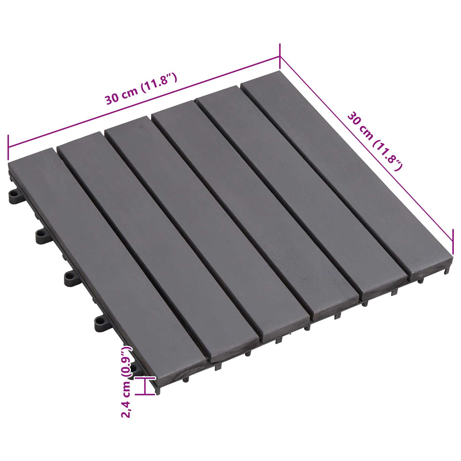 Pločice za decking 10 pcs Sivi 30 x 30 cm Acacijsko drvo