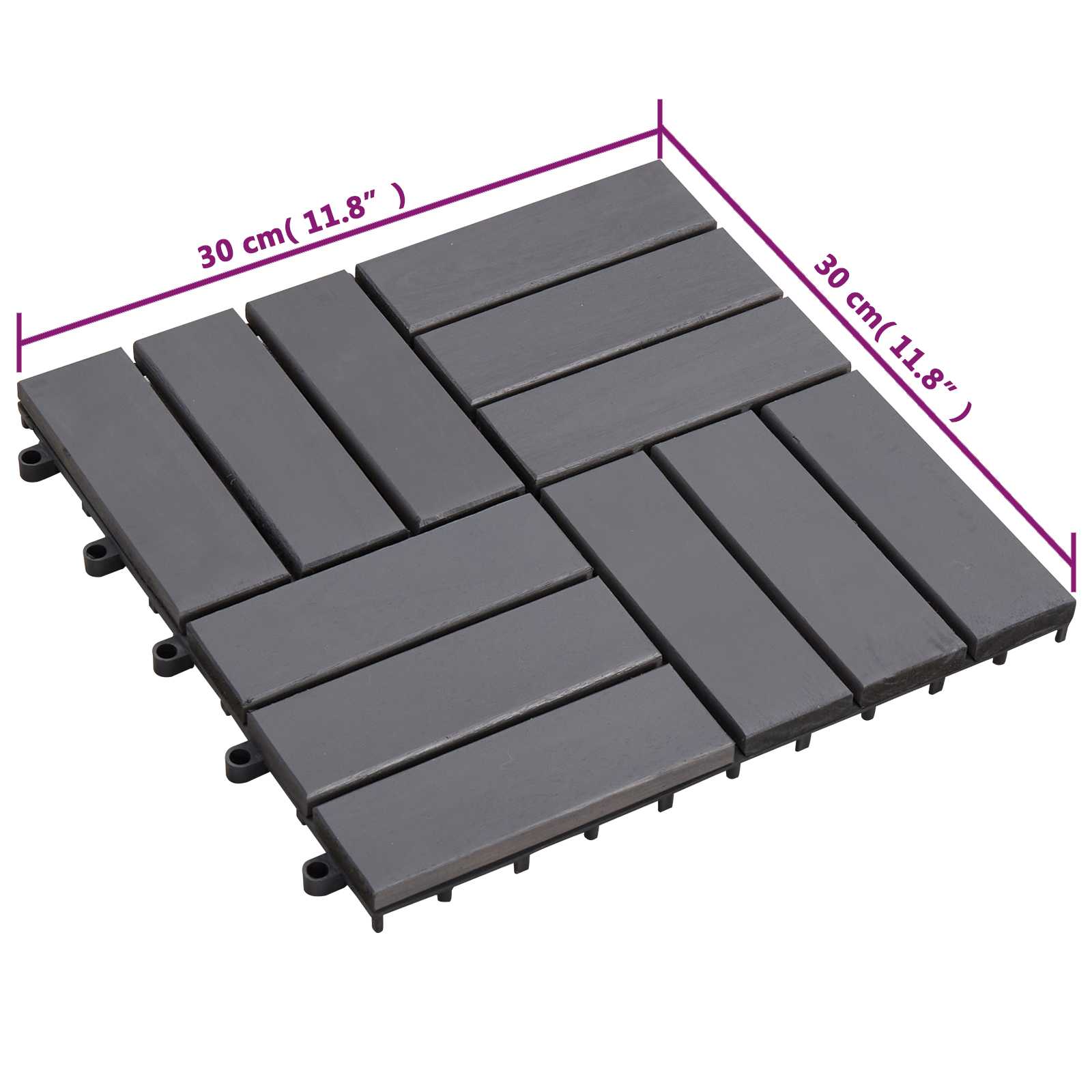 Pločice za decking 10 pcs Sivi 30 x 30 cm Acacijsko drvo