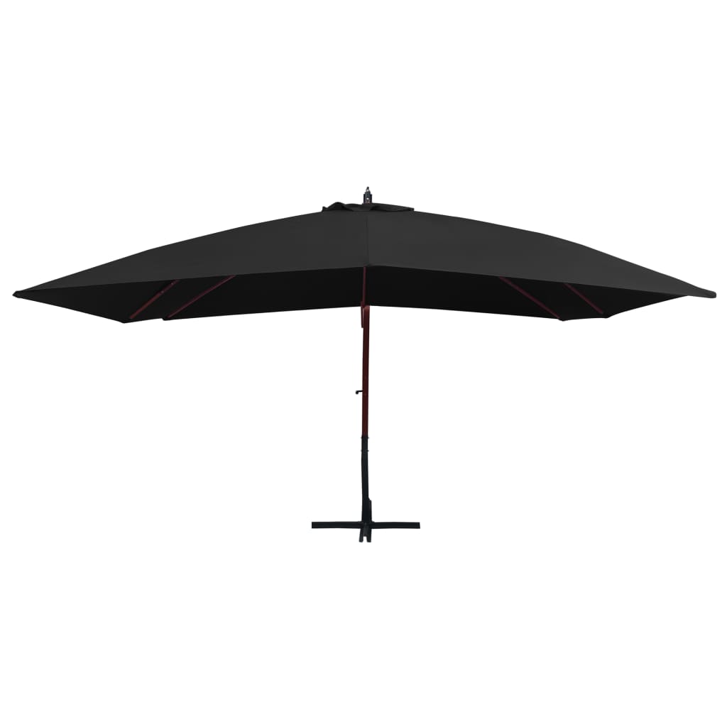 Viseći suncobran s drvenim stupom 400 x 300 cm crni