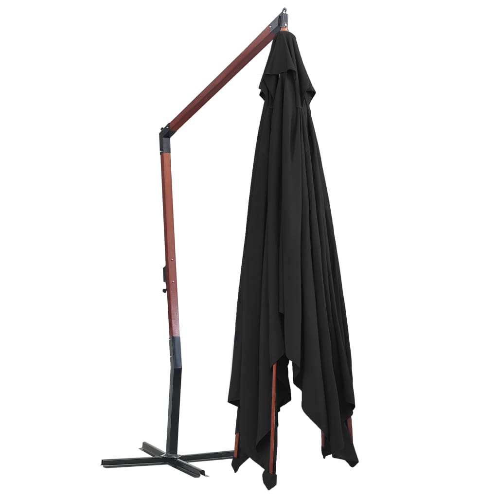Viseći suncobran s drvenim stupom 400 x 300 cm crni