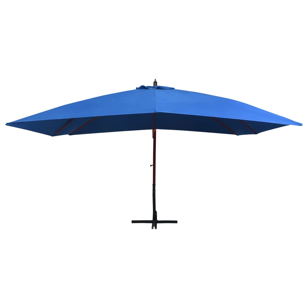 Viseći suncobran s drvenim stupom 400 x 300 cm plavi