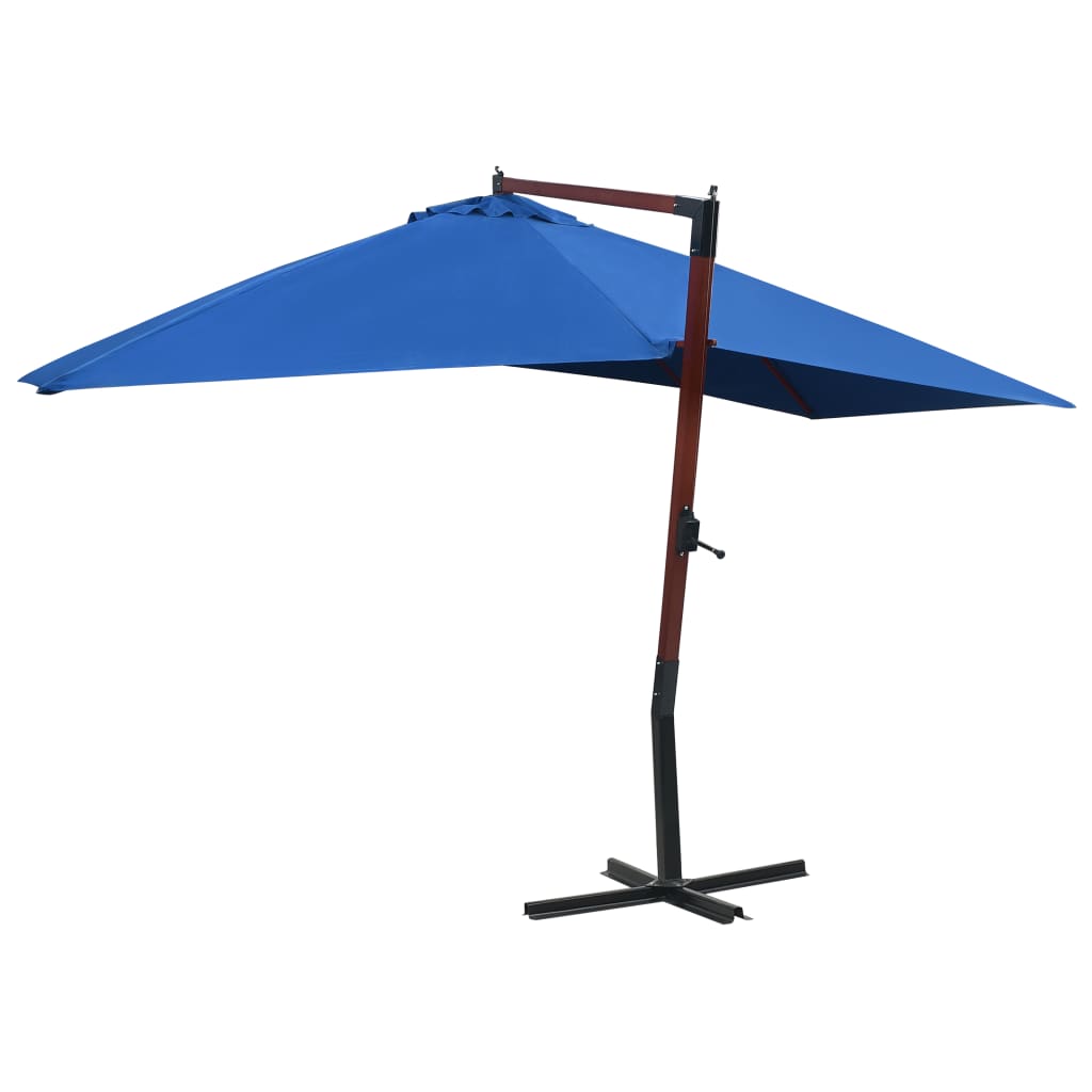 Viseći suncobran s drvenim stupom 400 x 300 cm plavi