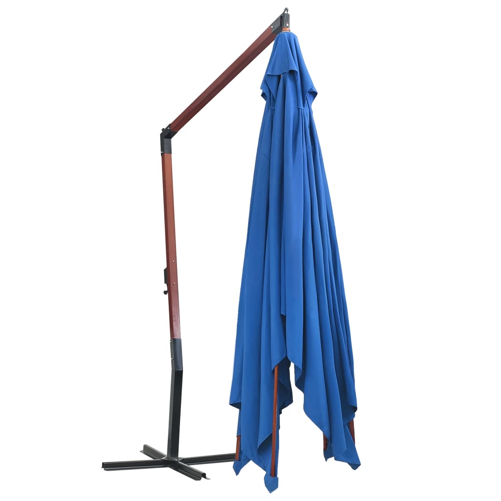Viseći suncobran s drvenim stupom 400 x 300 cm plavi
