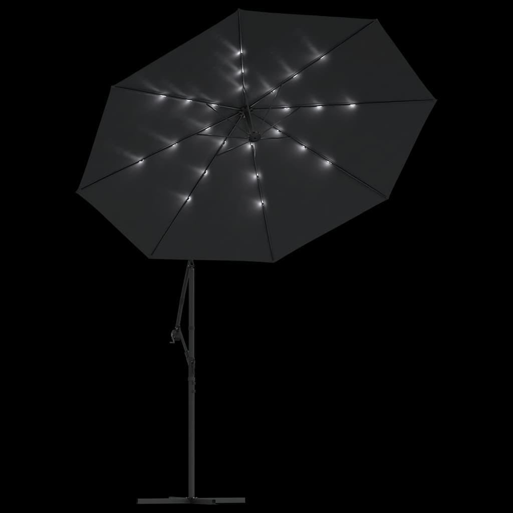 Konzolni vrtni suncobran LED s čeličnim stupom 300 cm crni