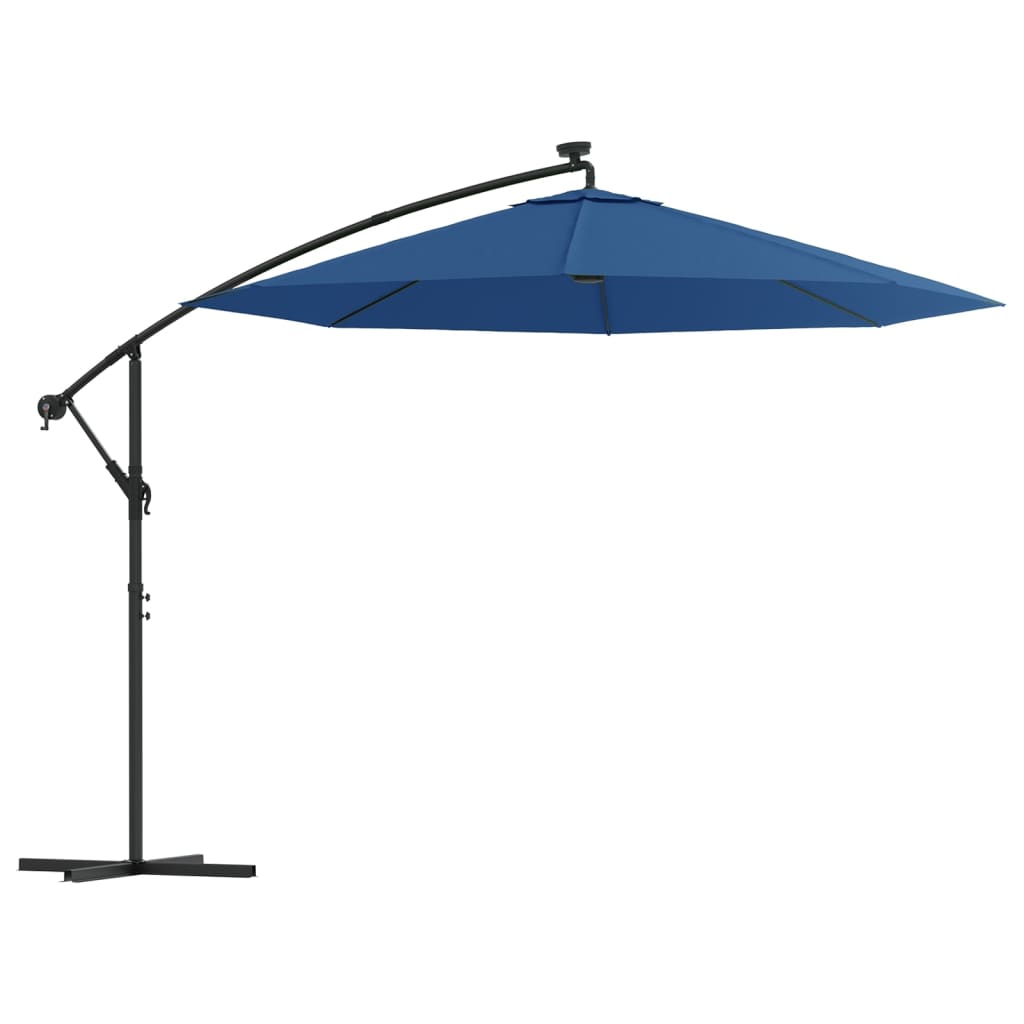 Konzolni vrtni suncobran LED s čeličnim stupom 300 cm azurni
