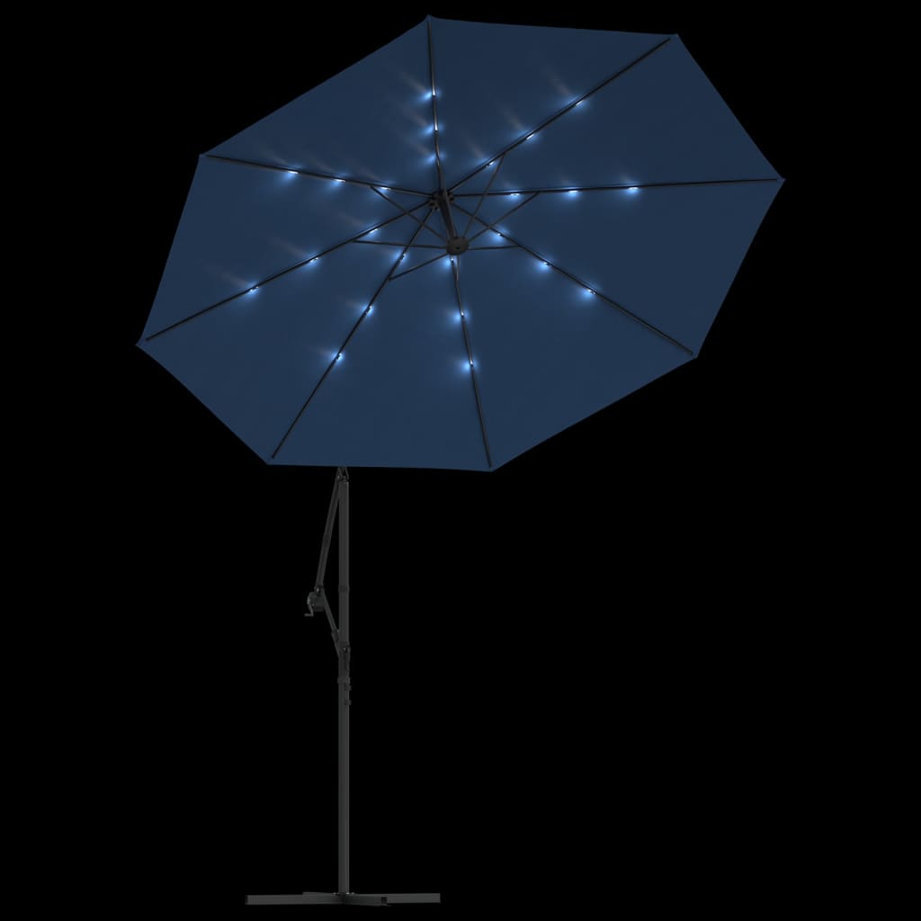 Konzolni vrtni suncobran LED s čeličnim stupom 300 cm azurni