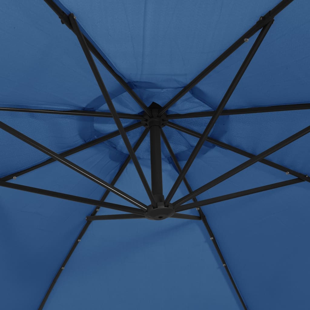 Konzolni vrtni suncobran LED s čeličnim stupom 300 cm azurni