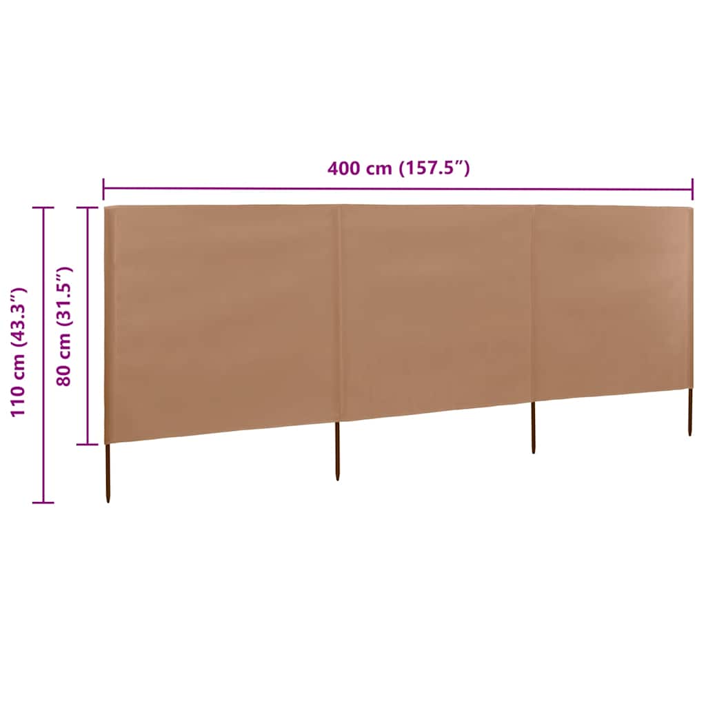 Vjetrobran s 3 panela od tkanine 400 x 80 cm smeđe-sivi