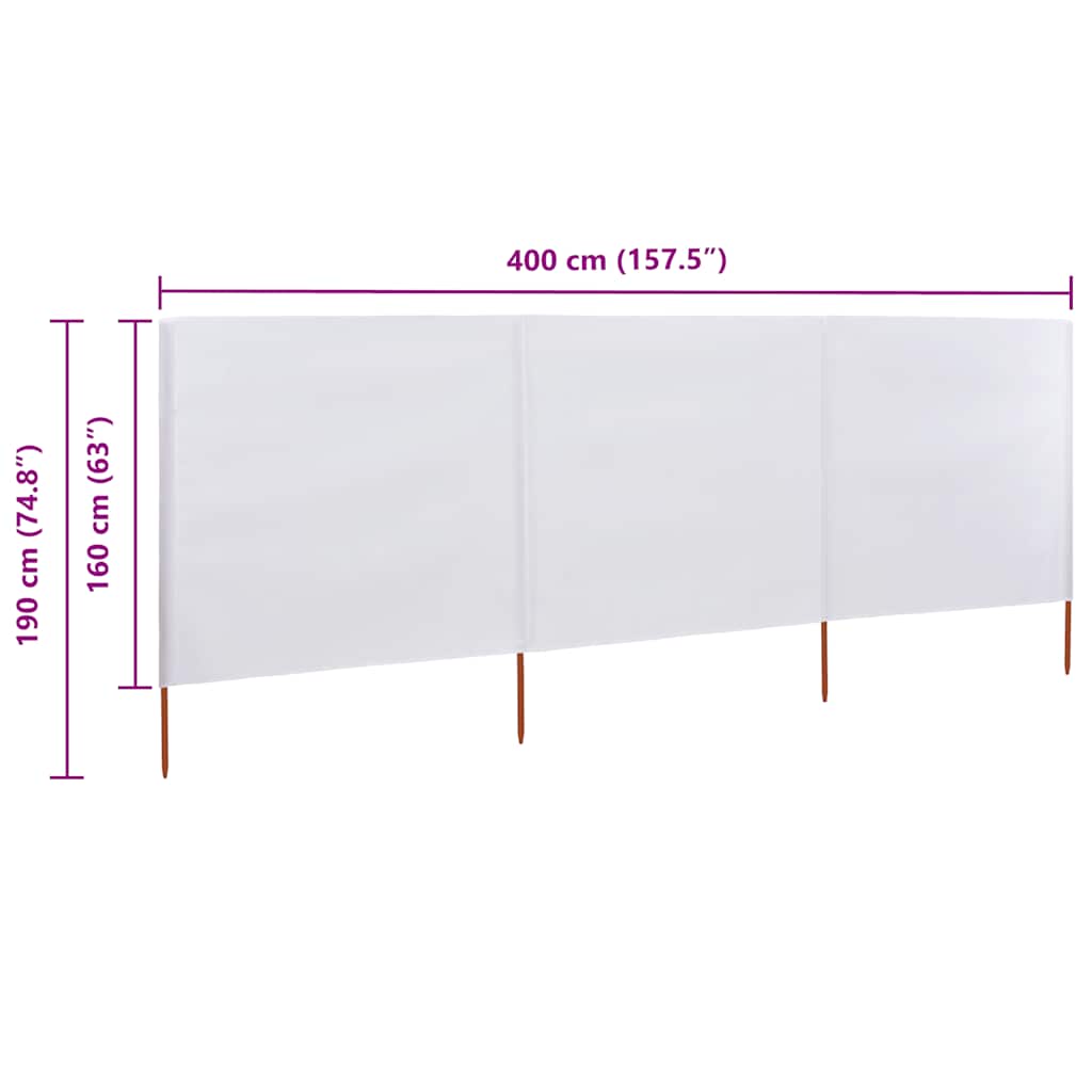 Vjetrobran s 3 panela od tkanine 400 x 160 cm pješčano bijeli