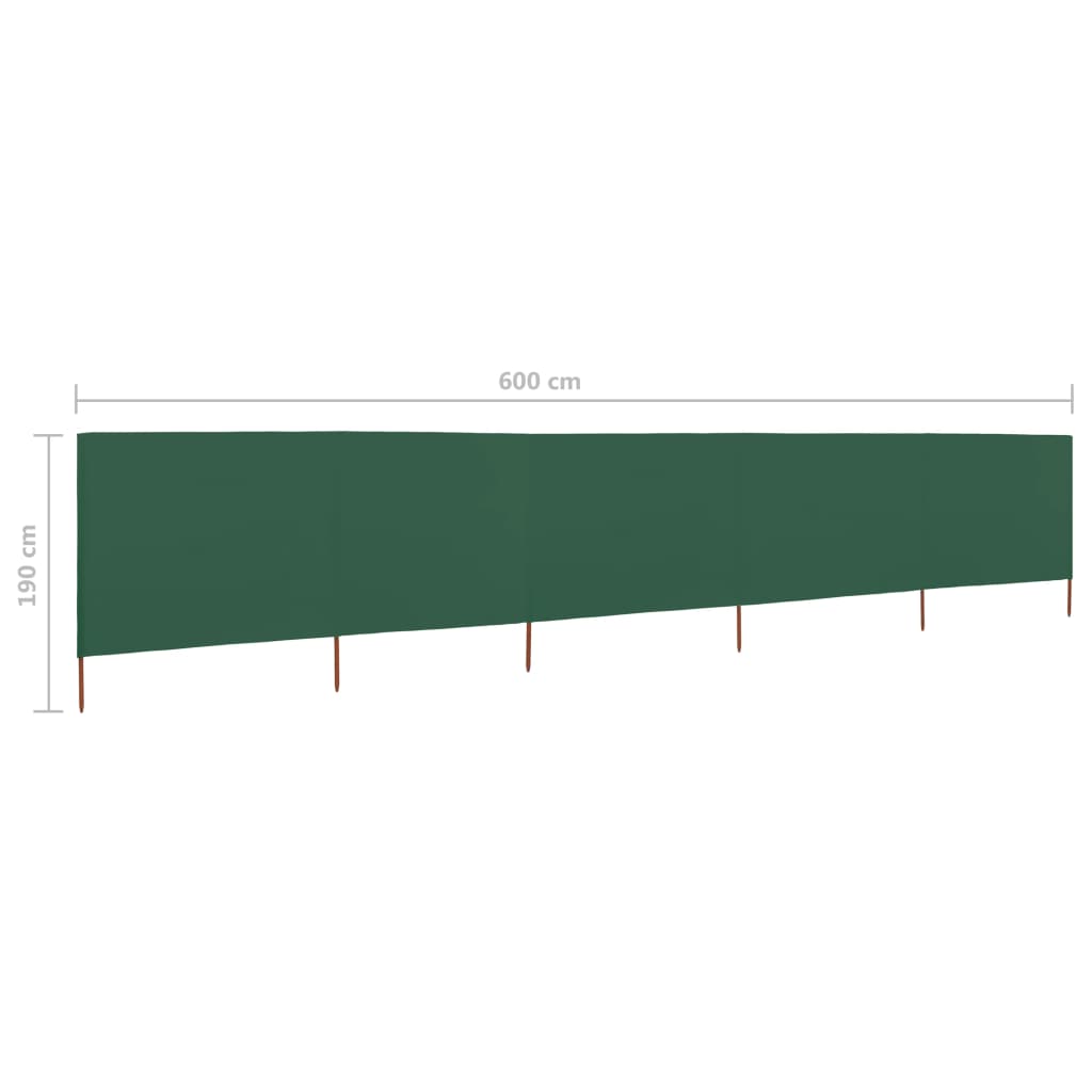 Vjetrobran s 5 panela od tkanine 600 x 160 cm zeleni