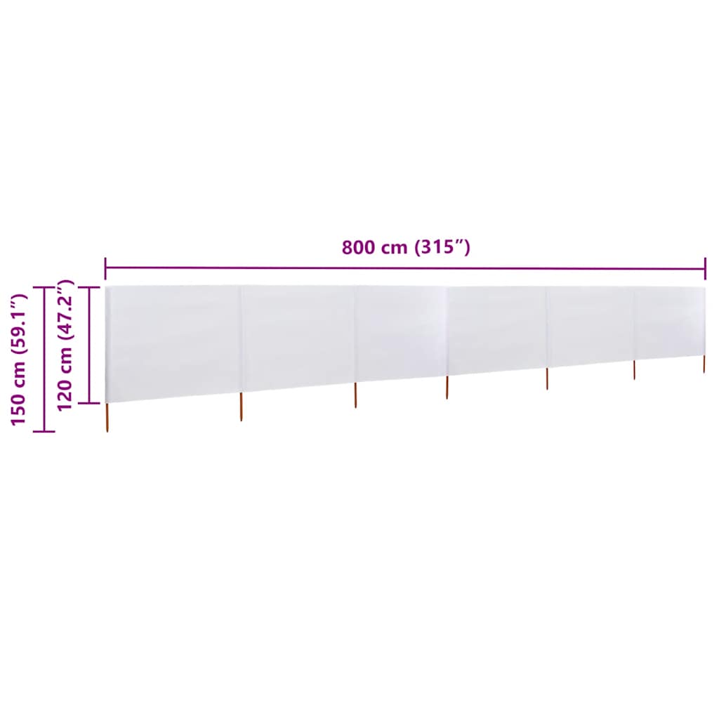 Vjetrobran sa 6 panela od tkanine 800 x 120 cm pješčano bijeli