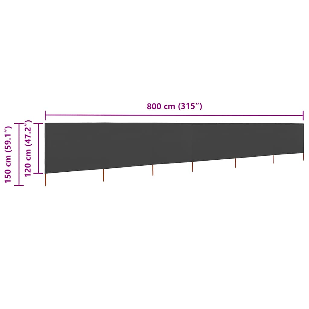 Vjetrobran sa 6 panela od tkanine 800 x 120 cm antracit