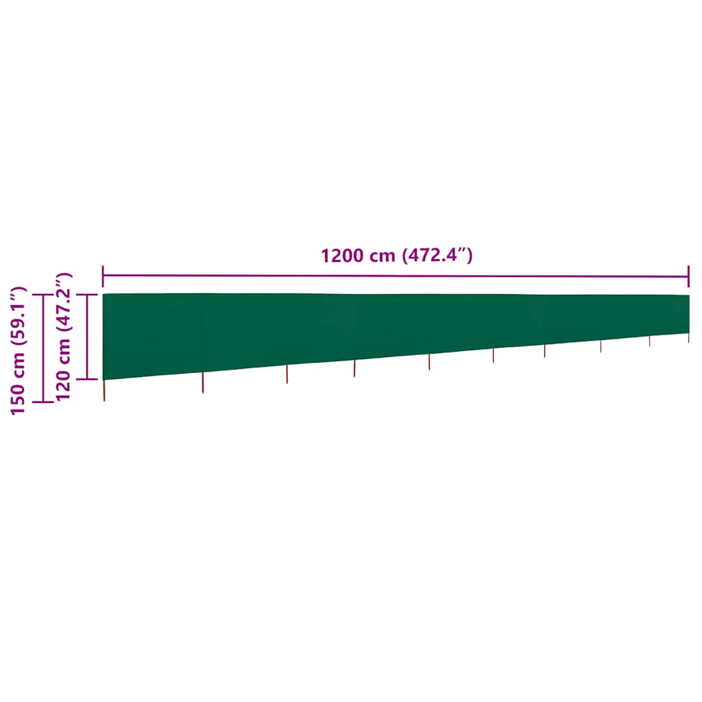Vjetrobran s 9 panela od tkanine 1200 x 120 cm zeleni
