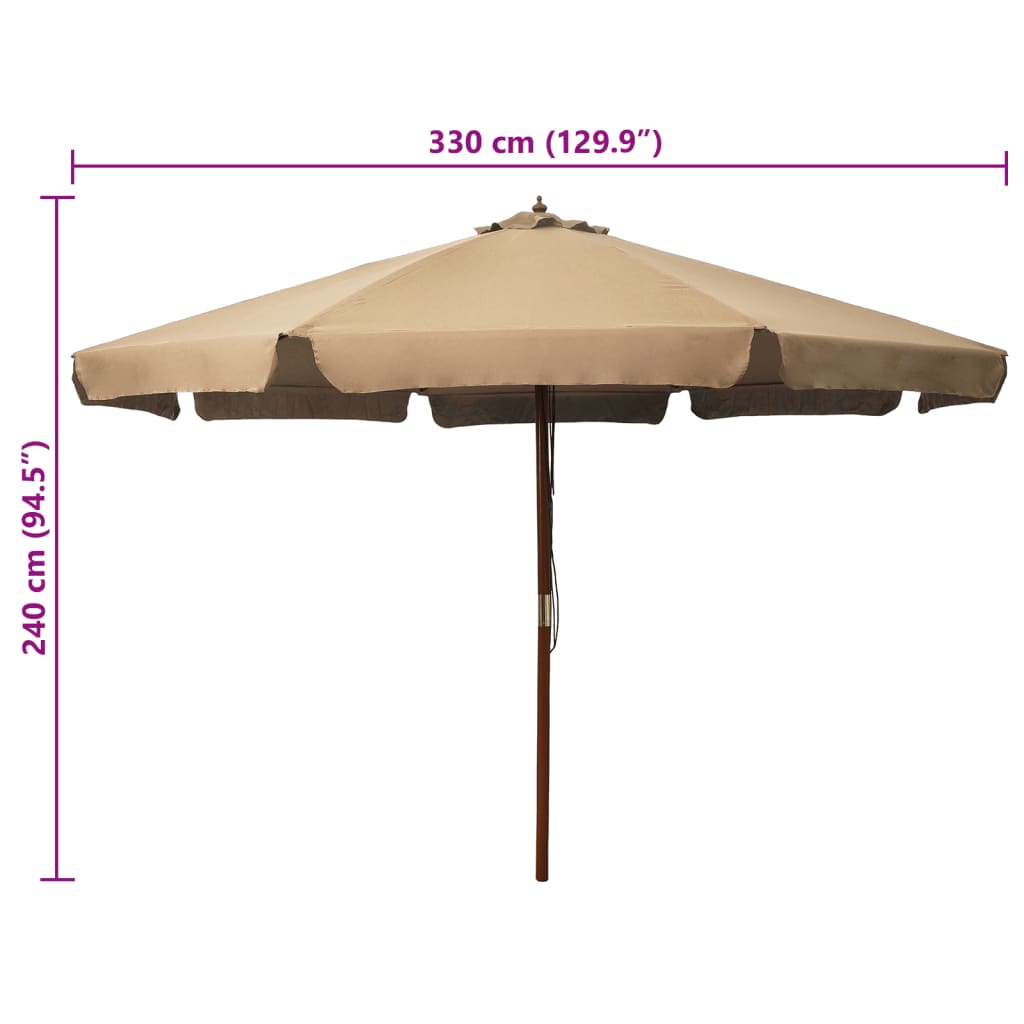 Vrtni suncobran s drvenom šipkom 330 cm sivo-smeđi