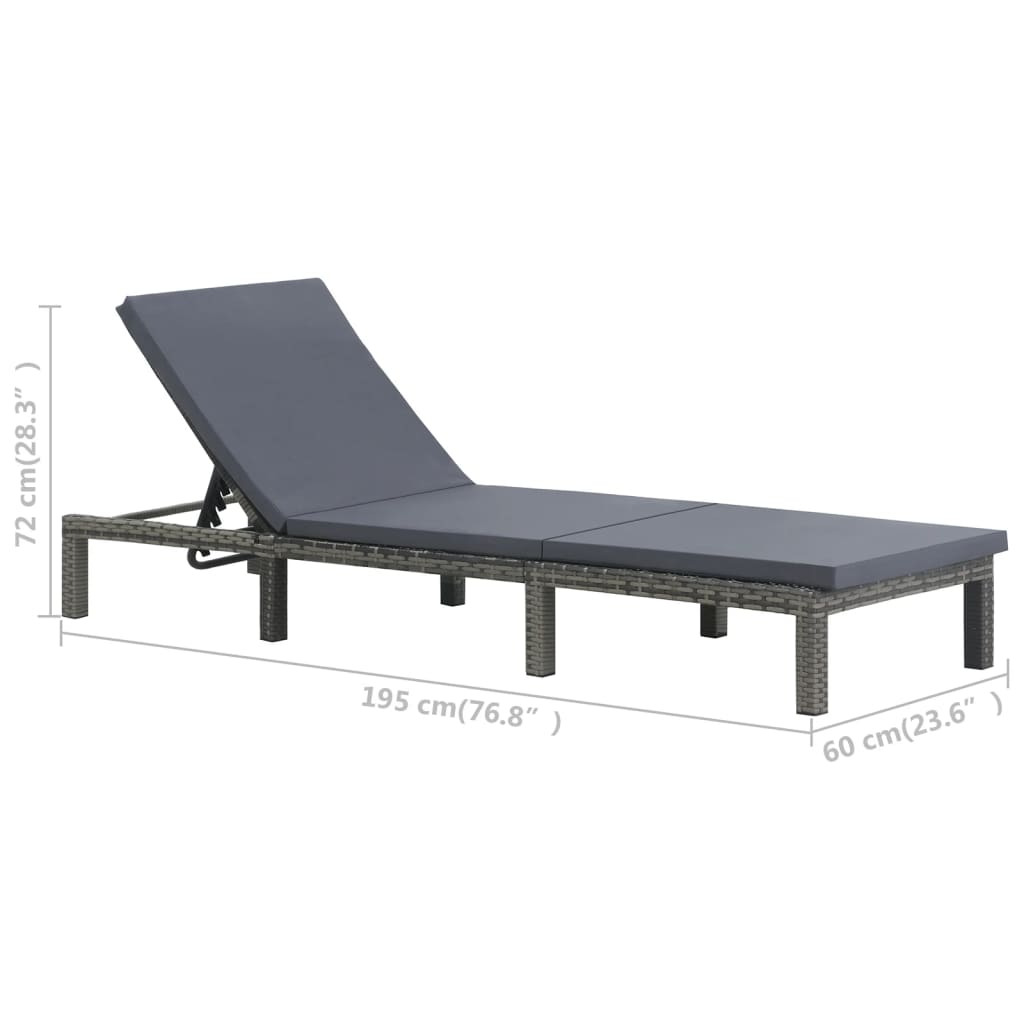 Ležaljka za sunčanje od poliratana s jastukom antracit