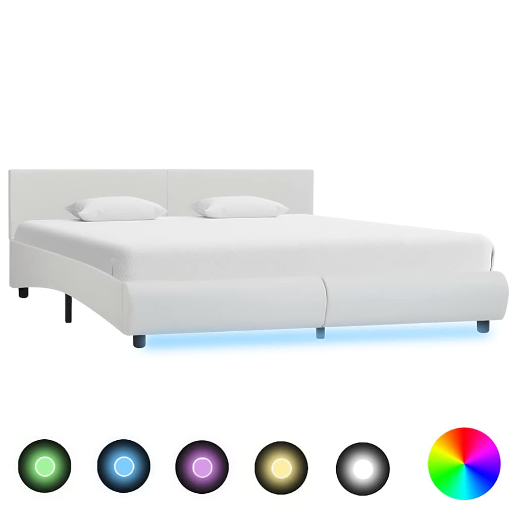 Okvir za krevet od umjetne kože LED bijeli 160 x 200 cm