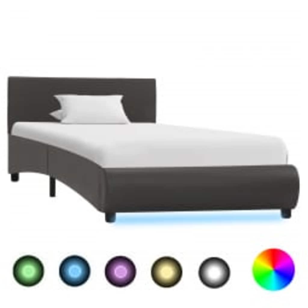 Okvir za krevet od umjetne kože s LED svjetlom sivi 90 x 200 cm