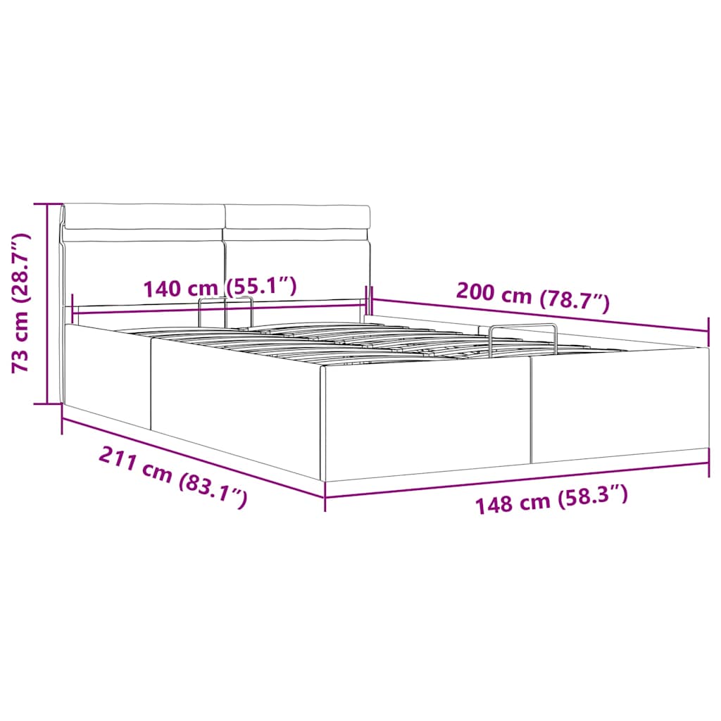 Hidraulični okvir za krevet od umjetne kože LED crni 140x200 cm