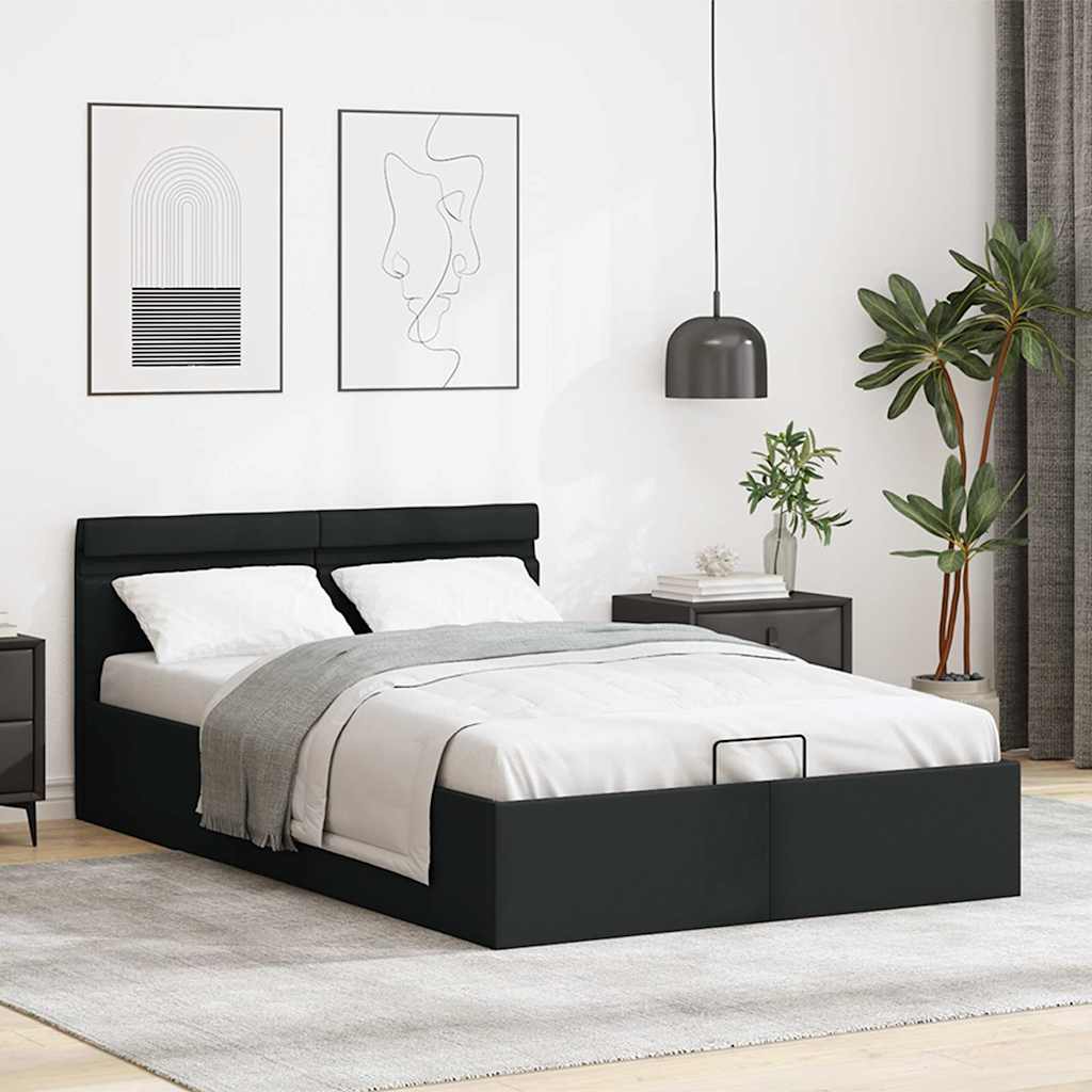 Hidraulični okvir za krevet od umjetne kože LED crni 140x200 cm