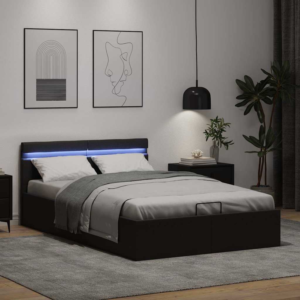 Hidraulični okvir za krevet od umjetne kože LED crni 140x200 cm