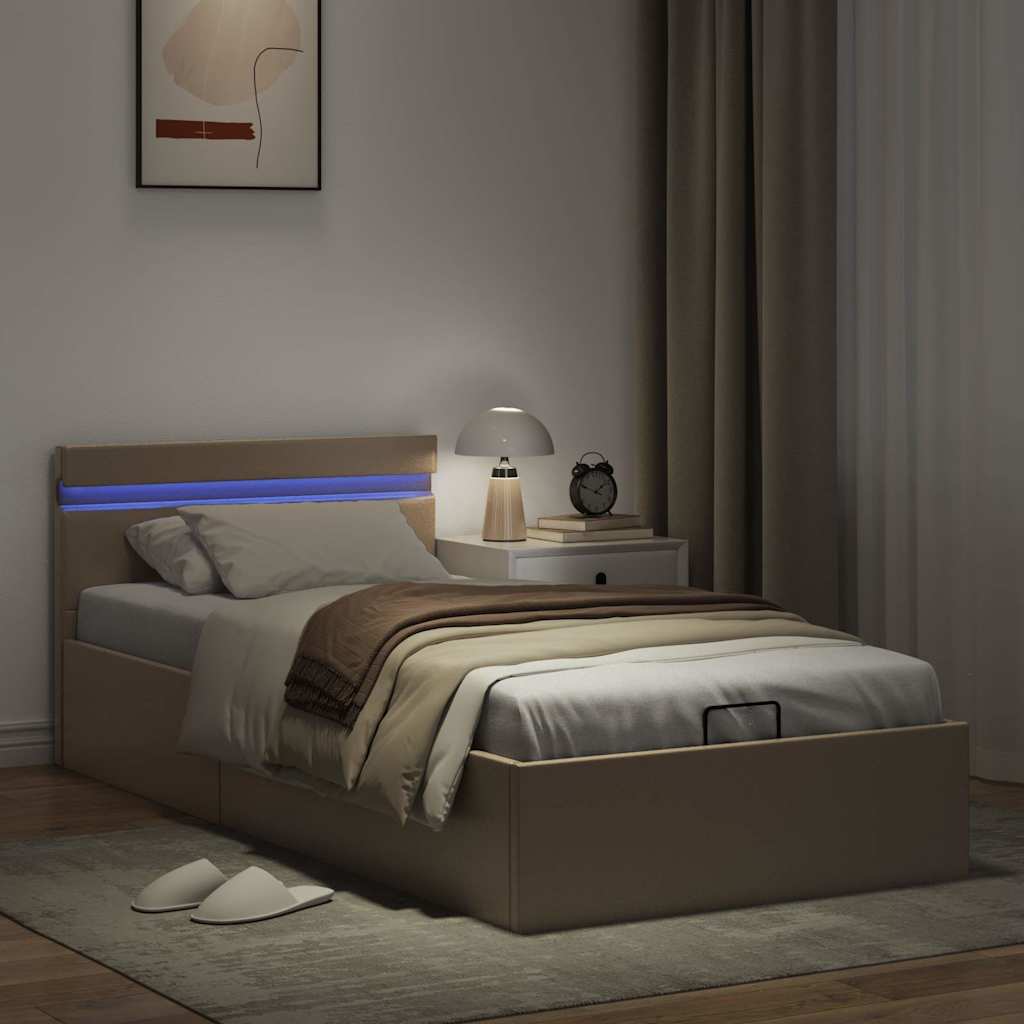 Hidraulični okvir za krevet LED boja cappuccina 90 x 200 cm
