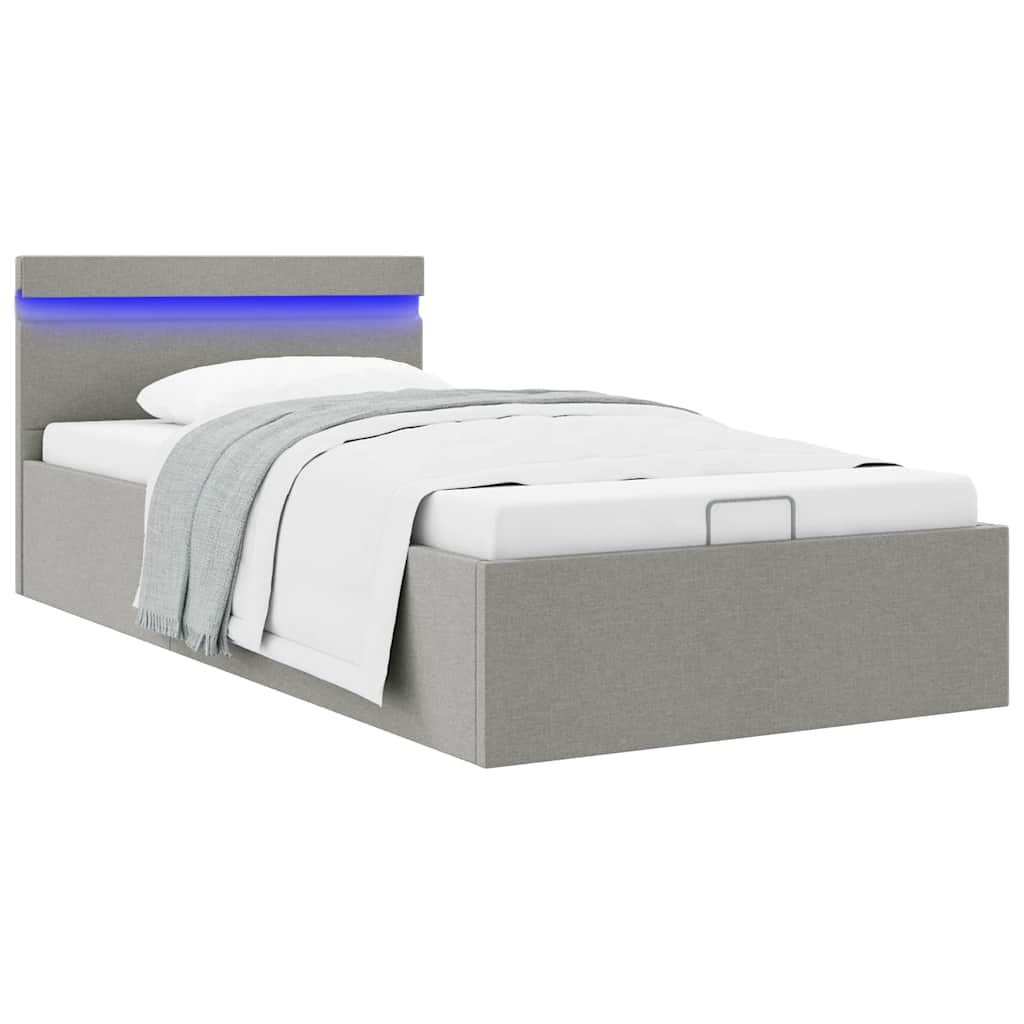 Hidraulični okvir za krevet tkanina LED svjetlosivi 100x200 cm