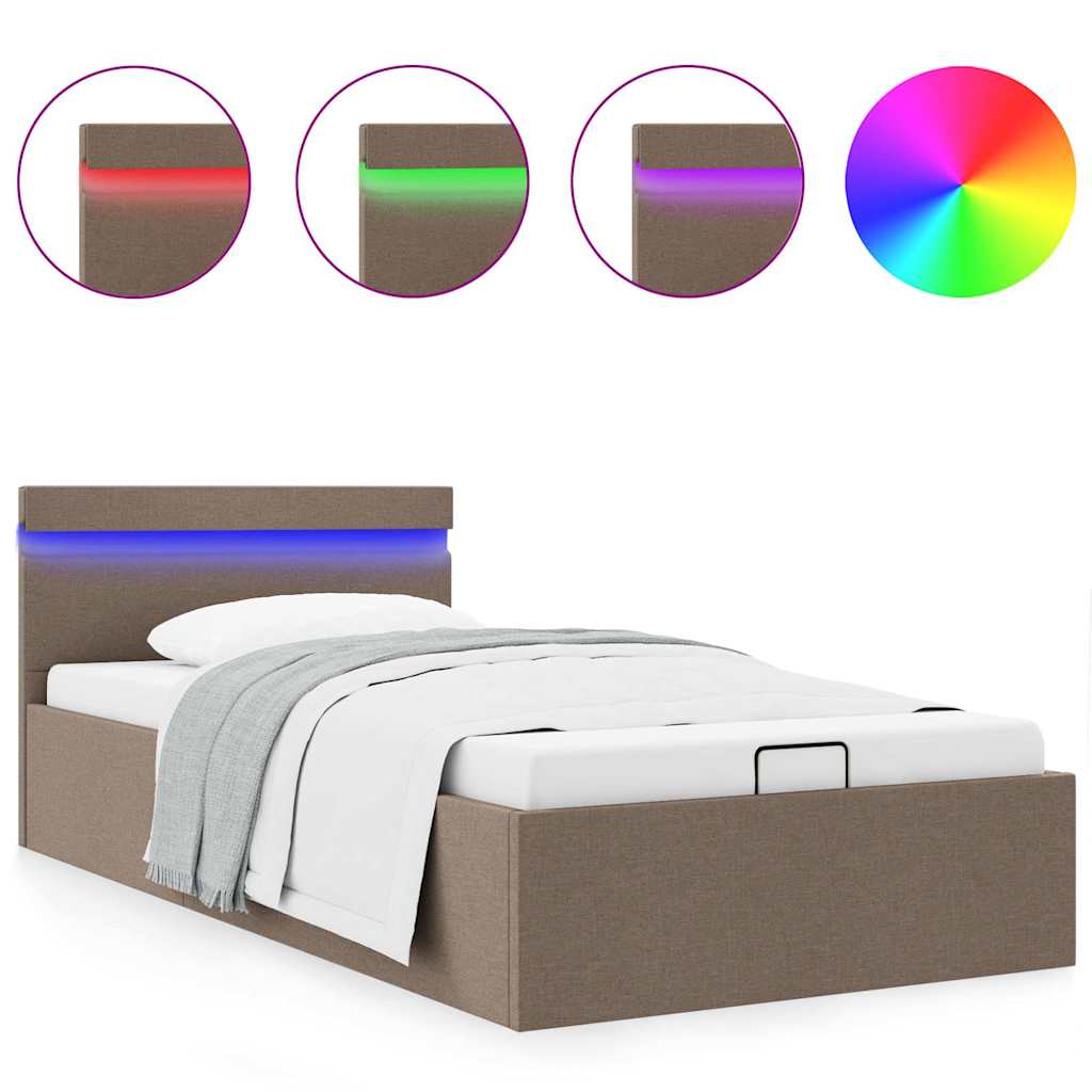 Hidraulični okvir za krevet od tkanine LED smeđe-sivi 90x200 cm
