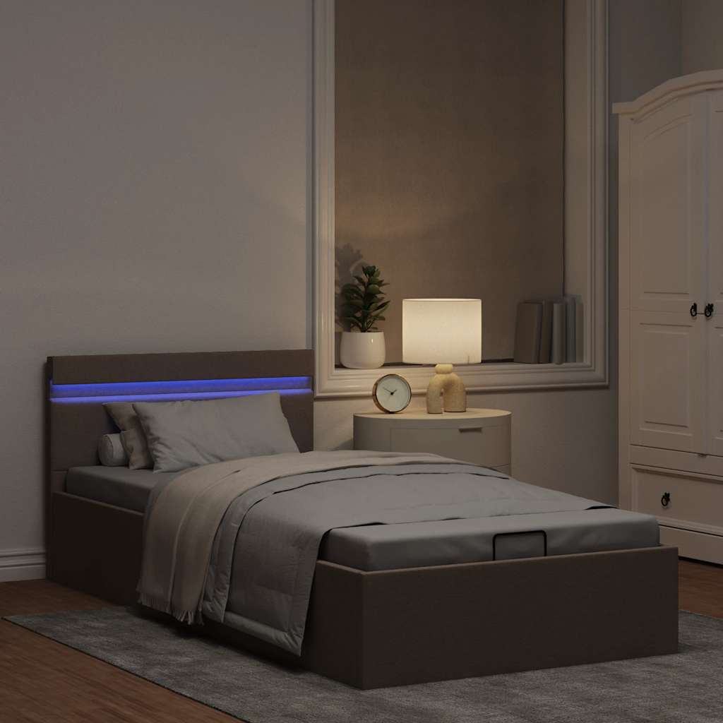 Hidraulični okvir za krevet od tkanine LED smeđe-sivi 90x200 cm