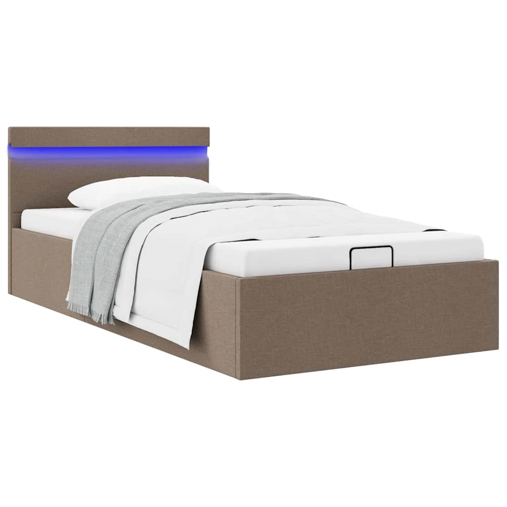 Hidraulični okvir za krevet od tkanine LED smeđe-sivi 90x200 cm