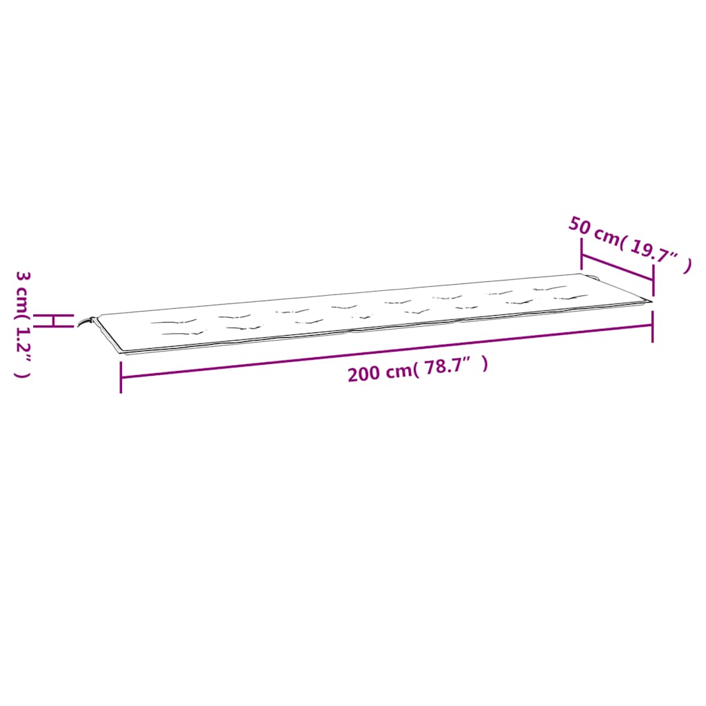 Jastuk za vrtnu klupu zeleni 200 x 50 x 3 cm od tkanine Oxford