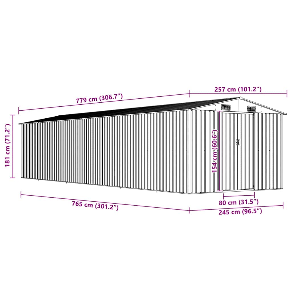 Vrtno spremište sivo 257 x 779 x 181 cm od pocinčanog čelika