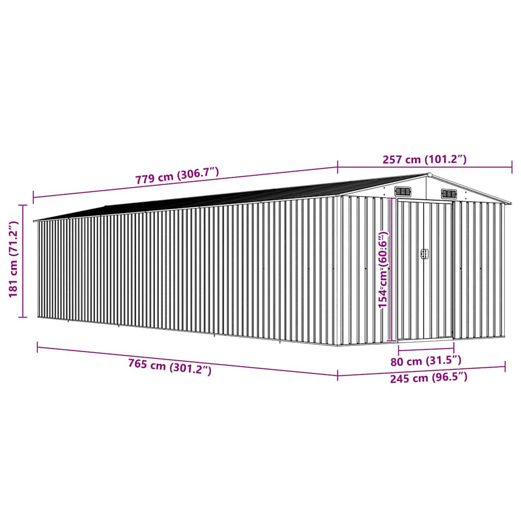 Vrtno spremište antracit 257 x 779 x 181 cm pocinčani čelik