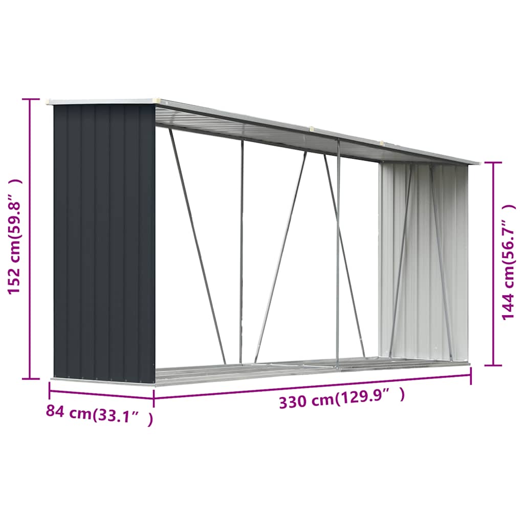 Vrtna ostava za drva pocinčani čelik 330 x 84 x 152 cm antracit